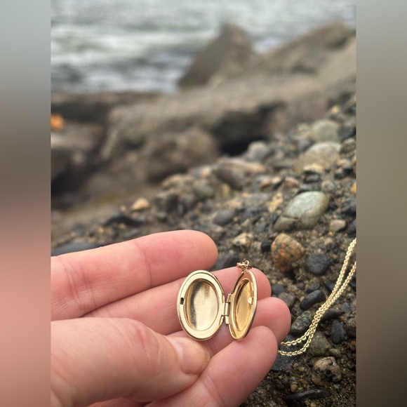 Vintage Porcelain Butterfly Locket Necklace • Gold Tone Oval Keepsake Pendant - Picture 4 of 11